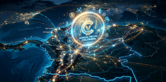 Colombia da un salto en infraestructura financiera digital: Twin lanza COLt, el peso colombiano onchain Map of Colombia with glowing city lights and virtual currency network connections